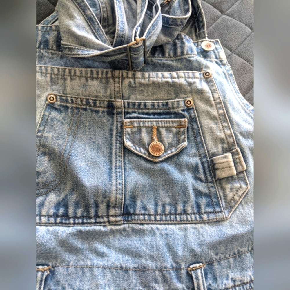 Route 66 Light Wash Denim Cuffed Jean Overall Carpenter Shorts - Picture 6 of 11